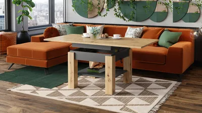 Produktbild von Design Couchtisch Tisch Cleo stufenlos höhenverstellbar 57 - 69cm aufklappbar 75 / 150cm Esstisch