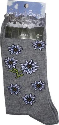 Produktbild von Uni Trachtensocken  Edelweiß-Socken Blütenmuster Kurze socken, Größe:35-38, Farbe:Grau