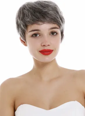 Produktbild von WIG ME UP Perücke Echthaar Damen Herren kurz Bowl Cut wellig Grau DW3107 HH-44