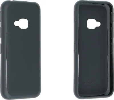 Two views of a black phone case against a white background.