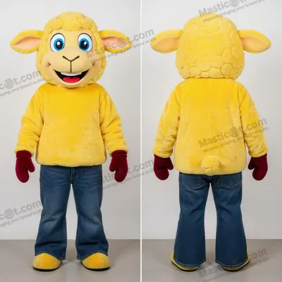 Produktbild von Gelber MASTICOT Schaf-Maskottchen mit Jeanshose