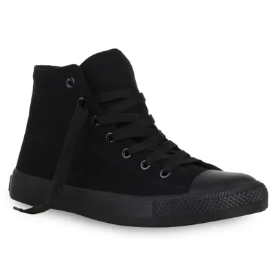Produktbild von Mytrendshoe Damen High Top Sneakers Sportschuhe Schnürer Kult 98730, Farbe: Schwarz Schwarz, Größe: 36
