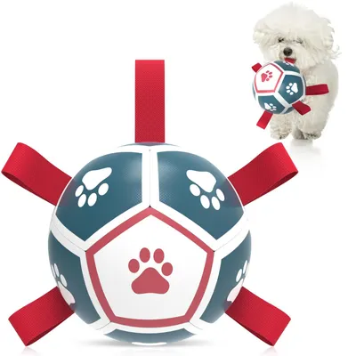 Produktbild von Hundeball, Hundespielzeug, Ball mit Griff für Hunde, interaktives Tauziehen, Wasserbälle für Hunde, Spielzeug, Geburtstagsgeschenk für kleine/mittelgroße Hunde (12,7 cm, rot, blau)