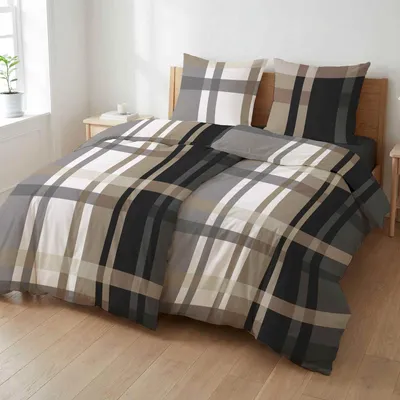 Produktbild von etérea Microfaser Bettwäsche 2x 135x200 cm + 2x 80x80 cm Urban Check Braun