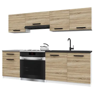 Immagine prodotto di Belini - Angolo cottura moderno ITALIA 1 - Mobili da cucina 180 cm in rovere Sonoma - Cucina componibile con pensili, mobili base e piani di lavoro