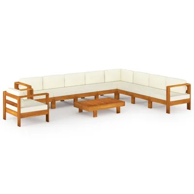 Immagine prodotto di set da giardino da 10 pezzi con cuscini crema in legno massiccio di acacia