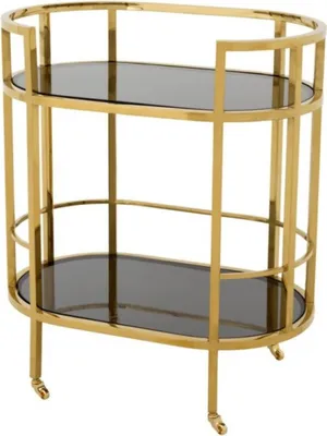 Produktbild von Casa Padrino Luxus Bar Trolley Servierwagen Edelstahl Gold / schwarzes Glas - Luxus Hotel & Restaurant Einrichtung Möbel