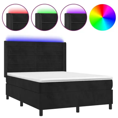 Produktbild von Boxspringbett mit Matratze & LED Schwarz 140x190 cm Samt