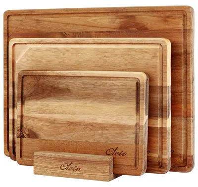 3er-Set Schneidebretter aus Akazienholz, 40×30/33×24/26×18 cm