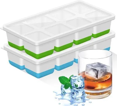 Obrázok produktu pre Veľká forma na ľad, dvojdielna forma na ľad, bez BPA, vhodná na skladovanie a opätovné použitie (zelená + modrá)