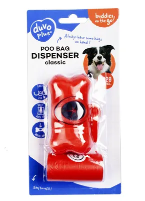Productafbeelding van Duvo+ Poepzakjes dispenser beentje Rood 2x20st