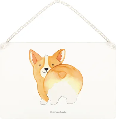 Produktbild von Mr. & Mrs. Panda Schild Corgi Po DIN A5 - Weiß - Geschenk, Hund, Spruch, Türschild, holzbild, Sprüche, kleine aufmerksamkeit, Selbstliebe, Corgie, wandtafel
