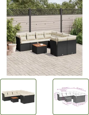Produktbild von The Living Store 9-tlg. Garten-Sofagarnitur mit Kissen Schwarz Poly Rattan
