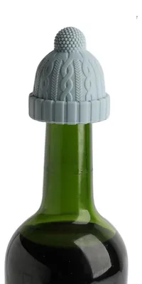 Obrázek produktu pro Silikonová zátka na láhev vína ve tvaru pletené čepice, šetřící, utěsňující, konzervující, opakovaně použitelná pro pivo, whisky, modrá