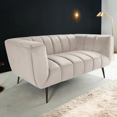 Produktbild von riess-ambiente Design 2-Sitzer Sofa NOBLESSE 165cm champagner Samt schwarze Metallfüße Federkern Couch Gästecouch