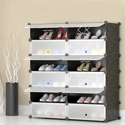 Image de Armoire à chaussures modulaire en plastique Rangement pour chaussures Système d'étagères emboîtables DIY 90x36x105cm
