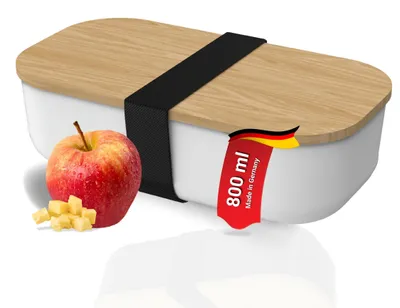 Image de Boîte à provisions "Beech" - Boîte à lunch chic en plastique alimentaire et couvercle en hêtre, idéale pour les voyages et comme boîte à snacks - blanc/naturel