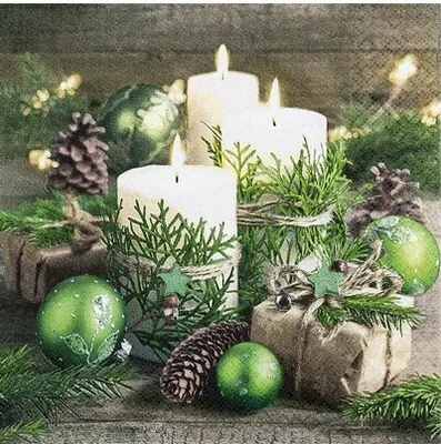Produktbild von 20 kleine Cocktailservietten Snuggery - Kerzen und Weihnachtsdekoration 25x25cm