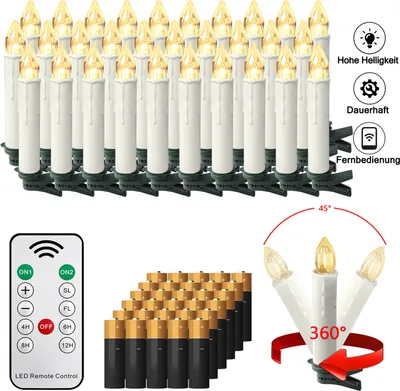 Obrázok produktu pre XMTECH 30x LED sviečky na vianočný stromček bezdrôtové s batériou a časovačom diaľkové ovládanie blikanie stmievateľné vianočné sviečky na stromček vianočné sviečky, teplá biela