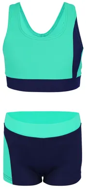 Produktbild von Aquarti Mädchen Sport Bikini - Racerback Bustier & Badehose, Farbe: Dunkelblau / Grün, Größe: 158