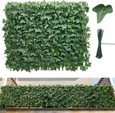 Immagine prodotto di VEVOR Siepe artificiale 63,5x320 cm, parete vegetale, schermo estensibile, recinzione frangivista in edera, frangivento, recinzione a siepe, rivestimento per balconi con piante artificiali per matrimoni, giardini esterni, cortili