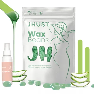 Produktbild von JHUST Wachsperlen-Set mit 1 kg Aloe-Vera Wachsperlen, 2× Silikonspatel & After-Wax-Spray, Heißwachs für Körper & Gesicht