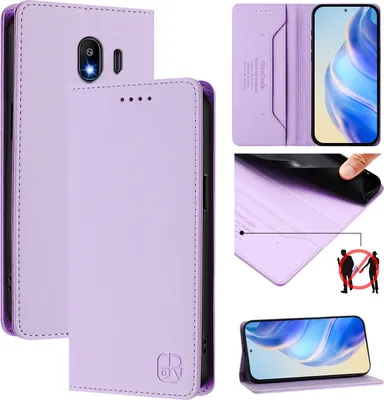 Produktbild von Lederhülle für Samsung Galaxy J4 2018 Hülle Flip Brieftasche Kartenfächern Ständer Schutzhülle Violett