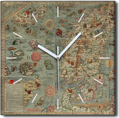 Produktbild von Coloray Uhr auf Leinwand 30x30 cm Wand Uhr Dekoration Wohnzimmer Segeltuch weiße Zeiger -Karte von Europa Vintage