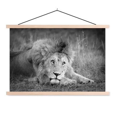 Produktbild von MuchoWow® Textilposter Löwe - Schwarz - Tiere 60x40 cm mit holzfarbenen Rahmen - Bilder