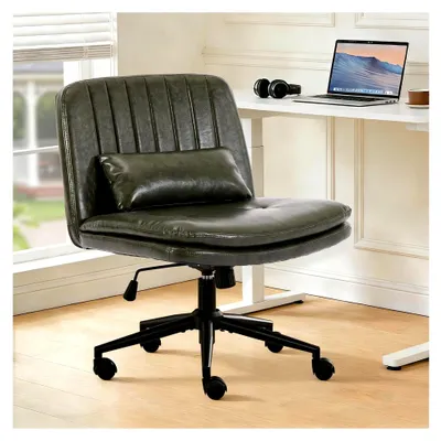 Produktbild von Bürostuhl mit Rollen, höhenverstellbarer Drehstuhl mit breiter Sitzfläche, Schreibtischstuhl ohne Armlehnen für Büros und Schlafzimmer (Grün)