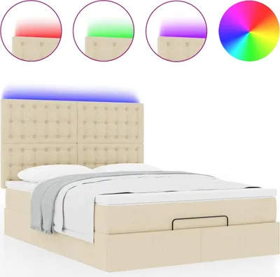 Produktbild von Ottoman-Bett mit Matratze & LEDs Creme 140x190 cm Stoff
