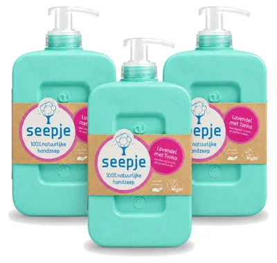Imagen del producto de 3 unidades de jabón líquido para manos Seepje, aroma lavanda y tonka, 300 ml cada uno. Paquete económico