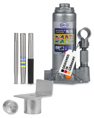 Image de alca® Cric hydraulique avec adaptateur en L I Cric en acier I Hauteur de levage 195-380 mm I Cric pour voitures, SUV, camionnettes - Cric sous châssis avec adaptateur pour pièces de véhicules fragiles