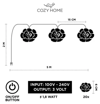 Produktbild von Lichterkette Rosen LED 5m 20 Blumen Warmweiß Cobus CozyHome Deko Beleuchtung