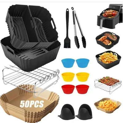 Produktbild von Airfryer Zubehör, Heißluftfritteuse Zubehör Set, für Ninja AF180 AF181 Philips NA230 Cosori 5.5L-6.2L, XL Silikonform, 15-teilig, Spülmaschinenfest