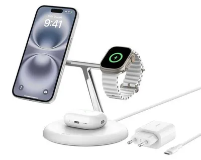 Produktbild von BELKIN BoostCharge Pro Kabellose magnetische 3-in-1-Ladestation mit Qi2 (15 W), Weiß