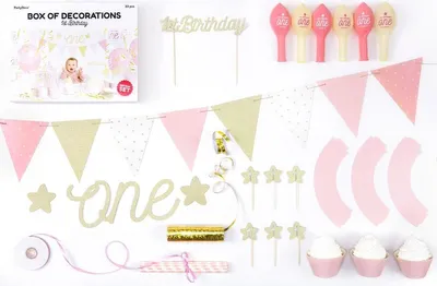 Produktbild von Geburtstagsparty-Dekorationen für den 1. Geburtstag im Set in Rosa und Gold