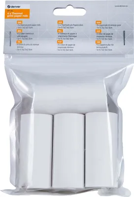 A package of four thermal print paper rolls.