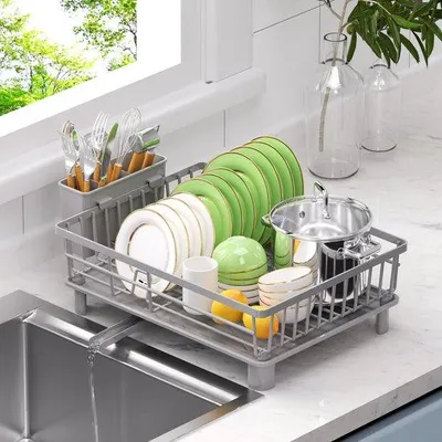 Image de Égouttoir compact en acier inoxydable, gris, pour évier