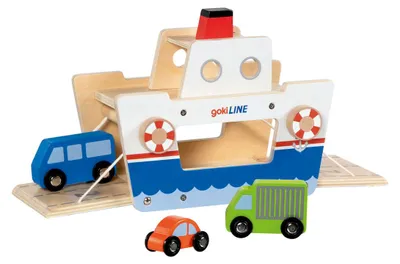 Image de Ferry en bois Goki avec 3 véhicules