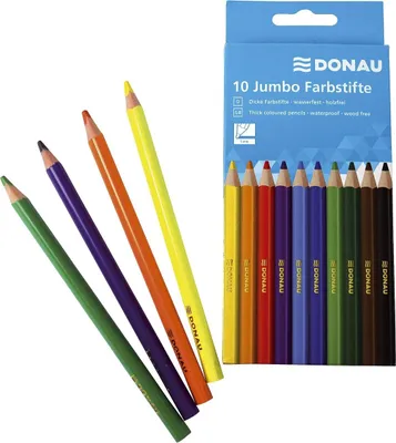 Image de DONAU 3810003-99 Crayons de couleur Jumbo - triangulaires, 5 mm, 10 couleurs, étui carton