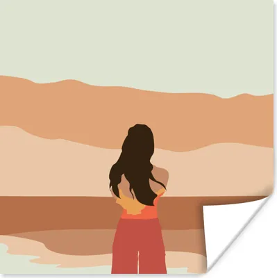 Produktbild von MuchoWow® Poster Frau - Strand - Zeichnung - Pastell 75x75 cm - Wand Dekoration