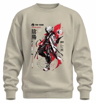 Obrázok produktu pre Mikina s kapucňou "Balancer Yin Yang", štýl anime, katana, techwear, Japonsko, Y2K, manga, prírodná farba, veľkosť L