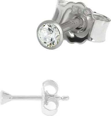 Produktbild von Einzel Winzige Ohrstecker 2,0mm Weißgold 585 14 Karat Gold Ohrring Zirkona Weiß