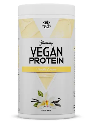 Immagine prodotto di Yummy Vegan Protein - 450g : Crema alla vaniglia I polvere I sapore eccellente I proteina vegetale multicomponente I proteina di zucca I proteina di fava I proteina di pisello I proteina di mandorla I proteina di canapa I profilo aminoacidico completo I alto valore biologico I senza OGM I senza lattosio I senza glutine