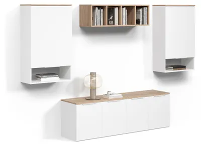Immagine prodotto di Parete attrezzata soggiorno Livinity Piave Bianco/Sonoma 5 parti, Model 58993