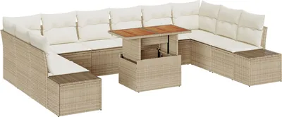 Image de canapé de jardin 11 pièces avec coussins Beige Poly Rattan, Canapés de jardin DesignMeubles Nouveau