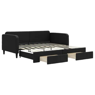 Zdjęcie produktu dla vidaXL Rozkładane łóżko dzienne z szufladami czarne 90x190 cm tkanina