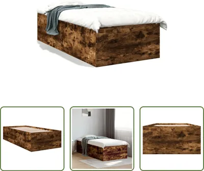 Produktbild von The Living Store Bettgestell Räuchereiche 90x190 cm Holzwerkstoff