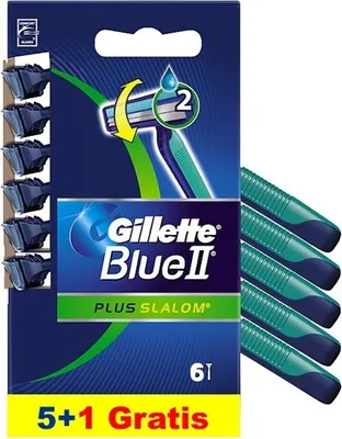 Zdjęcie produktu dla Gillette Blue II Plus Slalom Jednorazowe maszynki do golenia dla mężczyzn, 6 sztuk
